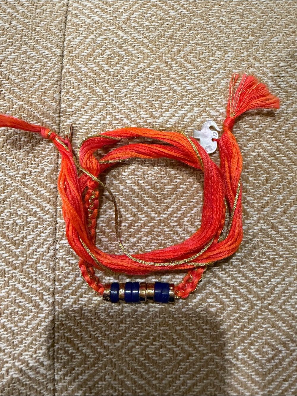Aurelie Bidermann Takayama Orange Cotton Gold Thread Lapis Lazuli Bead Bracelet